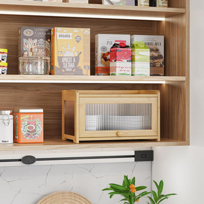 BAMBANG Bamboo Bread Box for Kitchen Countertop, Extra Large Farmhouse Bread Box with 4-Side Clear Panels, Wooden Bread Storage Container for Homemade Bread, Natural