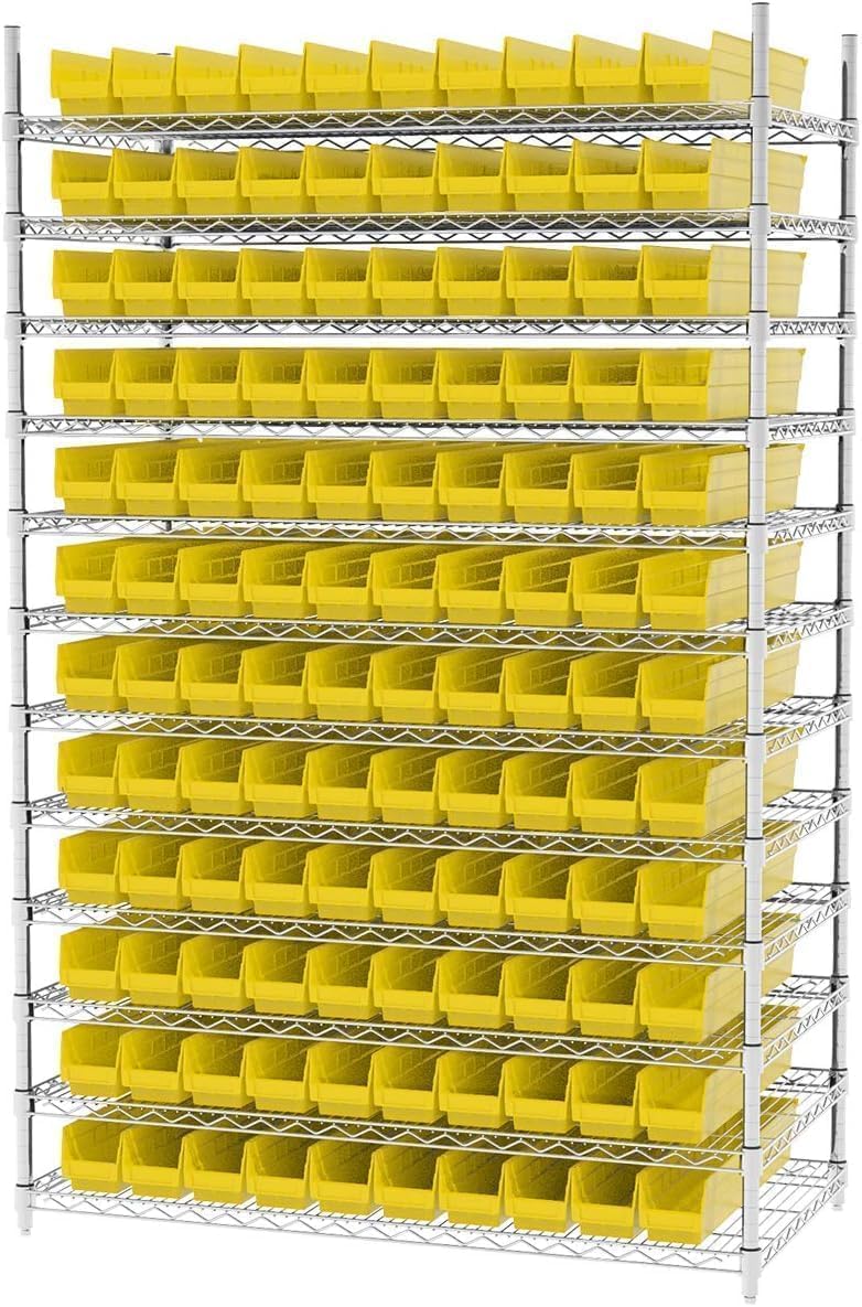 Akro-Mils 30124 Plastic Shelf Bins, Heavy Duty Storage Bins for Garage, Closet, and Drawer Organization, 24-Inch x 4-Inch x 4-Inch, Clear, 12-Pack