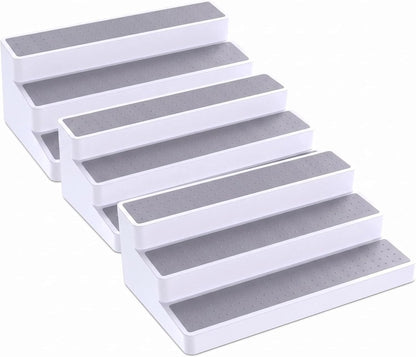 YAN & HIN 3 Tier Spice Rack Organizer for Cabinet, 3 Pack Non-Slip Spice Rack Shelf Organizer, Holds 24+ Jars, Plastic Spice Organizer for Cabinet, Pantry & Kitchen Countertop, White