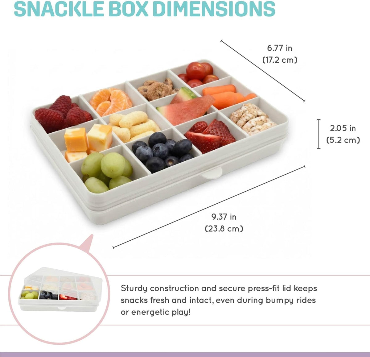 melii Snackle Box |12-Compartment Snack Container with Removable Dividers, BPA-Free Food Storage for Travel, School & On-the-Go Snacks, Kids & Family Organizer (Grey)