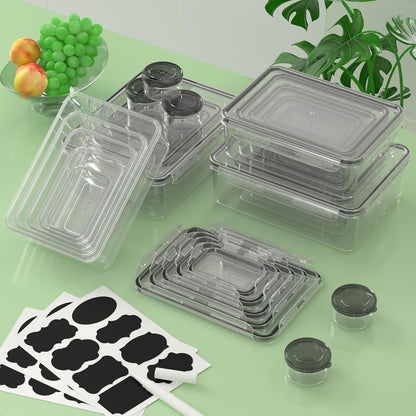KEMETHY Food Storage Containers with Lids(18 Container & 18 Lid), Plastic Food Containers for Pantry & Kitchen Storage and Organization, BPA-Free, Leak Proof, Reusable with Labels & Pen