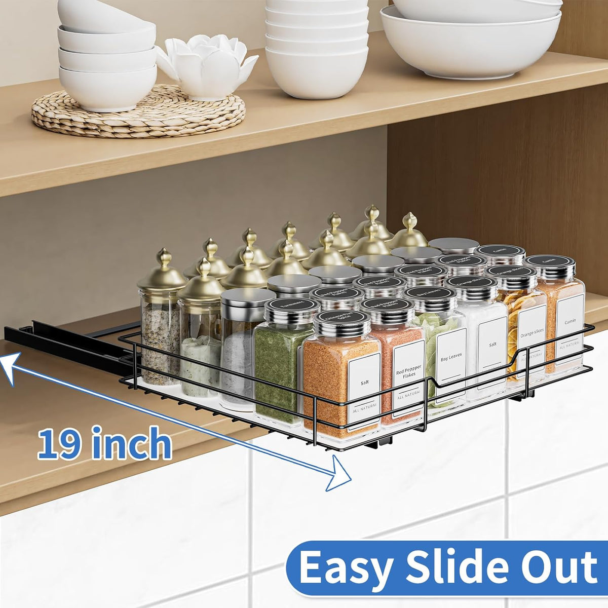 BOIVSHI 2-Tier Spice Rack, Pull Out Cabinet Organizer Spice Racks Height Adjustable Heavy Duty Metal Basket for Inside Cabinets & Pantry Closet(9.5''Wx10.5''Dx9.5''H)