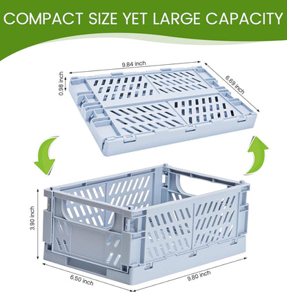 HUUSMOT 6-Pack Small Pastel Plastic Storage Baskets, Collapsible Crates for Organizing, Space-Saving Mini Bins for Classroom, Kitchen, Office, Bedroom (5.9" x 3.8" x 2.2")