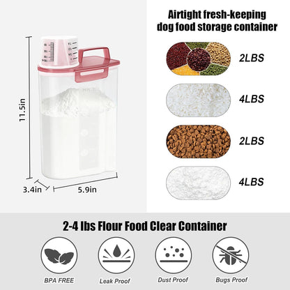 LEAWALK Airtight 4 LBS Rice/Cereal/Dry Food Storage Container BPA Free, 2.11Qt Clear Plastic Kitchen and Pantry Organization Bin Suitable for Oats, Flour, Sugar, Pasta, Pet Food, etc (Clear Grey)