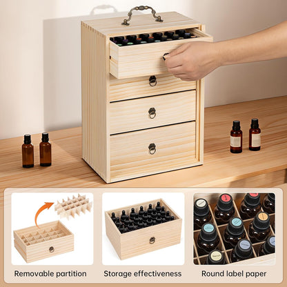 TORIBIO Essential Oil Storage Box for 60 Bottles, Wooden Essential Oils Holder Organizer Holds 5-30ml for Young Living & Doterra Bottles