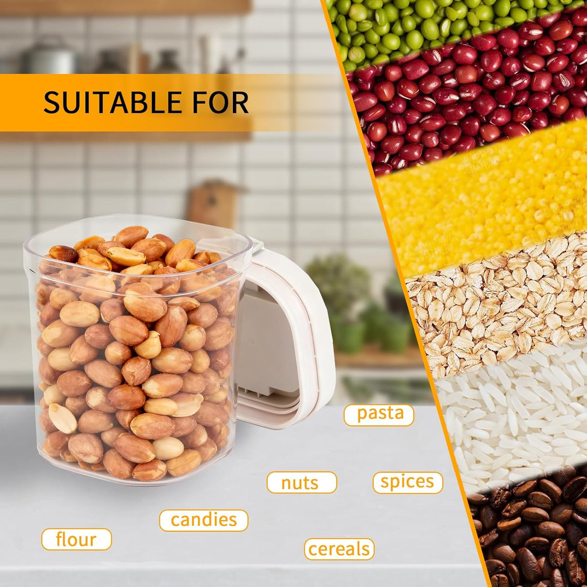 Airtight Food Storage Container, 44oz Moisture-Proof Canister with Measuring Spoon for Coffee, Protein Powder, Sugar, Flour, Cereal, Kitchen & Pantry Organization (1300ML)
