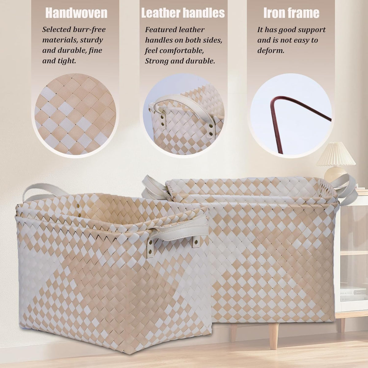 BROWNLILY Handwoven Clothes Basket Laundry Hampers Large Wicker Storage Baskets for Shelves Blankets Closet Storage Bins Car Bedroom Bathroom Organizers and Storage Bath (Pack of 4, Brown)