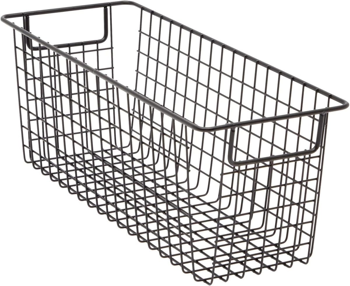 Farmlyn Creek Metal Wire Narrow Baskets - Rust-Resistant Pantry Organizer Storage - Sturdy Handles for Cabinet Organizer - Slim Profile for Narrow Storage - 3-Pack, 16 x 6 x 6 in, Black