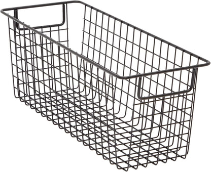Farmlyn Creek Metal Wire Narrow Baskets - Rust-Resistant Pantry Organizer Storage - Sturdy Handles for Cabinet Organizer - Slim Profile for Narrow Storage - 3-Pack, 16 x 6 x 6 in, Black