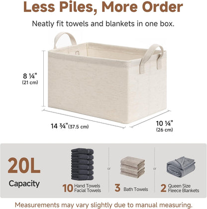 StorageWorks Storage Bins, Shelves Baskets for Organizing, Fabric Closet Organizers with Handles, Metal Frame, Beige-Cotton-linen, 2-Pack