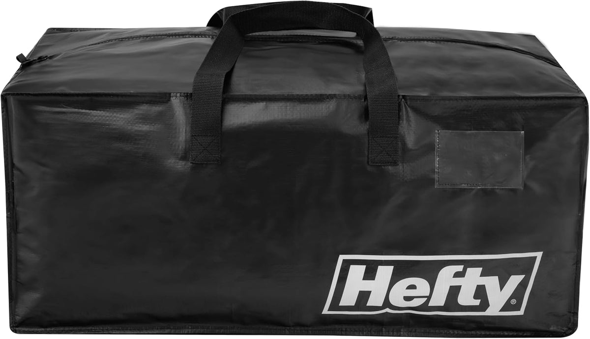 Hefty Storage Bags Extra Large Double Zipper Backpack, Heavy Duty Water Resistant Moving Totes with Shoulder Straps, Foldable Reusable Packing Organizers, 2 Pack (X-Large Black)
