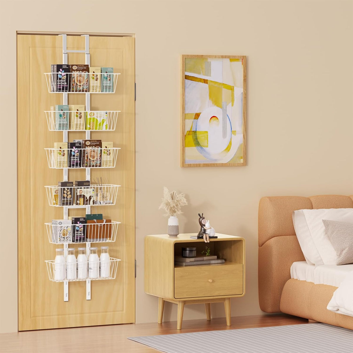 10 Tier Over the Door Pantry Organizer, Over the Door Spice Rack with Adjustable Baskets, Metal Hanging Door Pantry Organizers and Storage for Kitchen Bathroom Bedroom, White