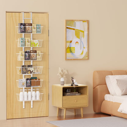 10 Tier Over the Door Pantry Organizer, Over the Door Spice Rack with Adjustable Baskets, Metal Hanging Door Pantry Organizers and Storage for Kitchen Bathroom Bedroom, White