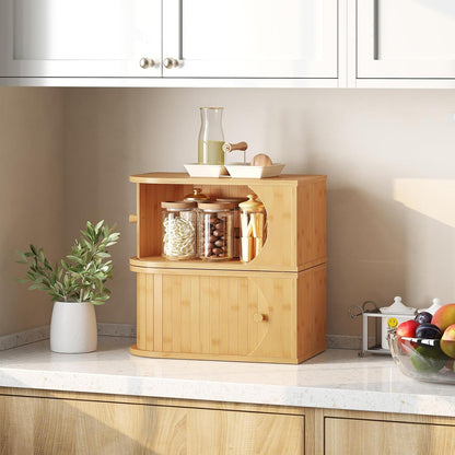 HOOBRO Bread Box, Bamboo Bread Box for Kitchen Countertop, Corner Bread Box with Roller Door, Bread Storage Container, Bamboo Food Storage Cabinet, for Kitchen, Dining Room, Natural YL20MB01