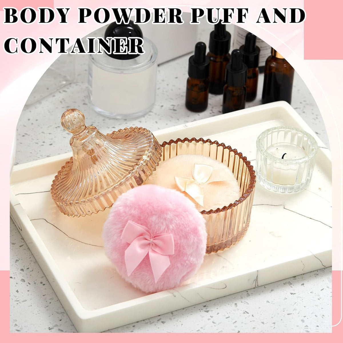 Tioncy 3 Pcs Large Body Powder Puff and Container Valentine's Day gift Powder Container with Puff Crystal Case Soft Washable Reusable Velour Face Body Glitter Wet Dry Makeup (Classic,Clear)