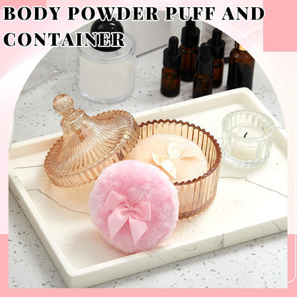 Tioncy 3 Pcs Large Body Powder Puff and Container Valentine's Day gift Powder Container with Puff Crystal Case Soft Washable Reusable Velour Face Body Glitter Wet Dry Makeup (Classic,Clear)