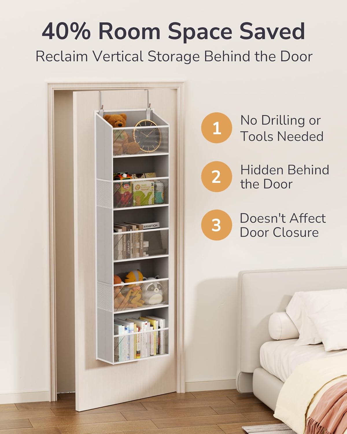 ULG Over The Door Organizer with 6 Large Pockets 12 Side Pockets, 50lbs Weight Capacity Door Hanging Organizer for Bedroom, Bathroom, Pantry, Nursery Storage, Beige