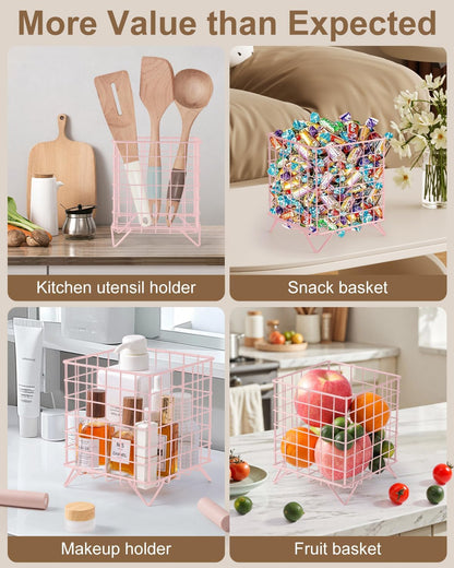 FantasyLife K Cup Holder Organizer, 5.3" x 5.3" x 6.3" Coffee Pod Storage Basket, Coffee Bar Accessories Metal Basket, Large Capacity Countertop Organizer for Kitchen Counter & Office Desktop (Gold)