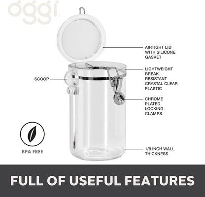 OGGI Clear Canister Airtight 28oz - Clamp Lid & Spoon - Airtight Food Storage Containers, Ideal for Kitchen & Pantry Storage of Bulk, Dry Food Including Flour, Sugar, Coffee, Rice, Tea, Spices & Herbs