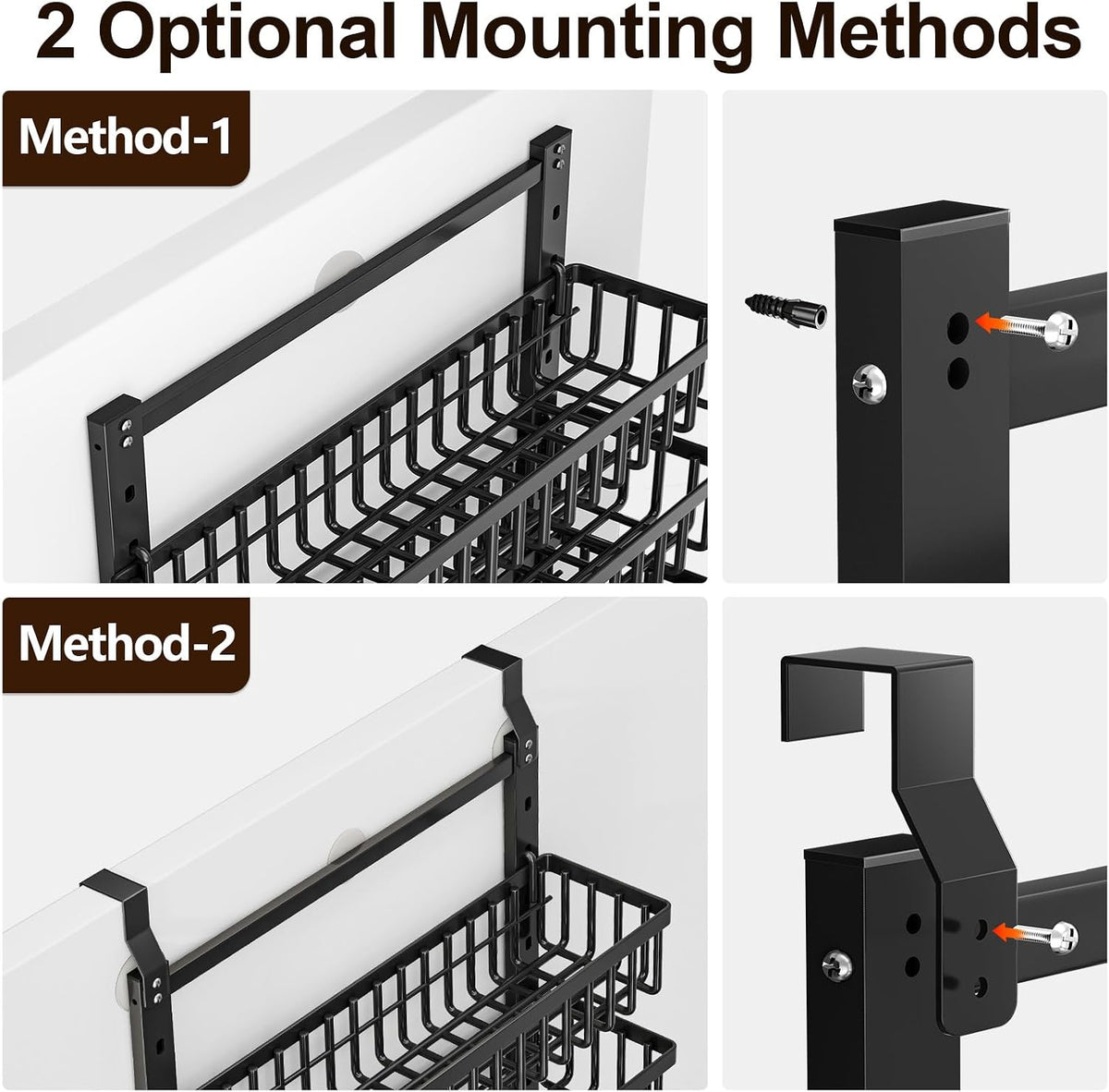 POKIPO 9 Tier Over The Door Pantry Organizer, 2 in 1 Wall Mount or Hanging Spice Rack with Adjustable Deep Basket, Heavy-Duty Seasoning Organizer and Storage for Kitchen Cabinet Closet Bathroom