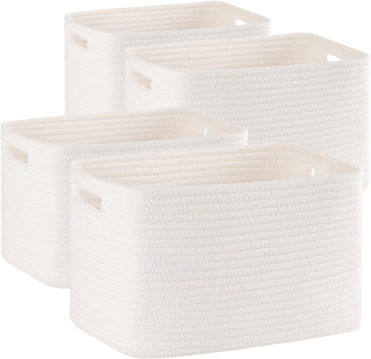 4 Pack Storage Baskets for Organizing, Woven Baskets for Shelves - Perfect for Toys, Books, Towels, and Clothes, Durable Gift Basket Bins Toy Storage, 12.7''Lx9''Wx7.8''H, Brown & White