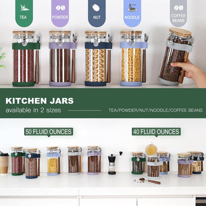 Large Glass Nuts Storage Container, Airtight Food Storage Jar with Bamboo Lid & Scoop, Keeps Nuts Crunchy & Fresh, Perfect for Pantry Organization & Storing Nuts, Almonds, Peanuts - 1.5-Quart