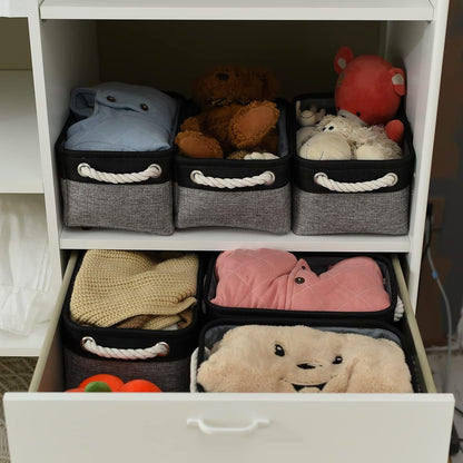 Fabric Storage Bins 12x8x5 inch [6-Pack] with Rope Handles - Decorative Baskets for Organizing