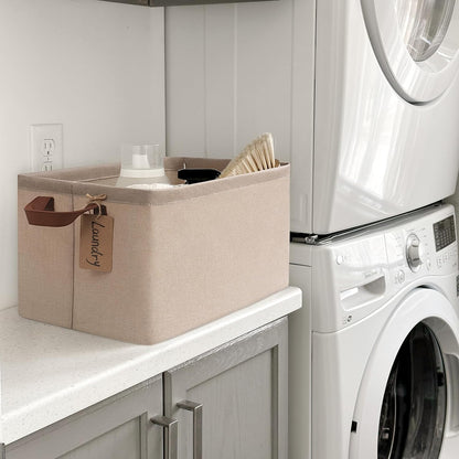 CHICVITA Large Storage Baskets for Shelves, Fabric Storage Bins with Metal Frame, Closet Organizers and Storage Boxes for Clothes Toy, Beige