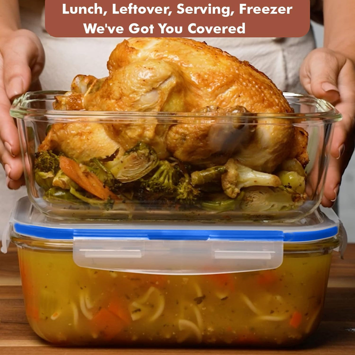 8 Cups/ 63 Oz 4 Piece (2 containers + 2 Lids) Large Glass Food Storage/ Baking Containers with Locking Lids . Ideal for Storing food, vegetables or fruits. BPA Free & Leak Proof -Microwave, Oven Safe