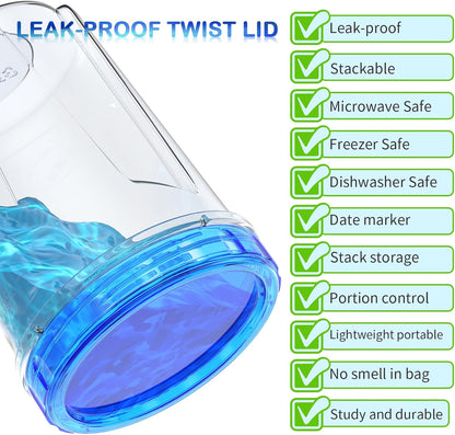 Freezer Storage Containers, [-16 Oz] Airtight Plastic Food Storage Containers with Twist Top Lids, Soup, Meal Prep Containers | BPA Free | Stackable | Leakproof | Microwave/Dishwasher Safe