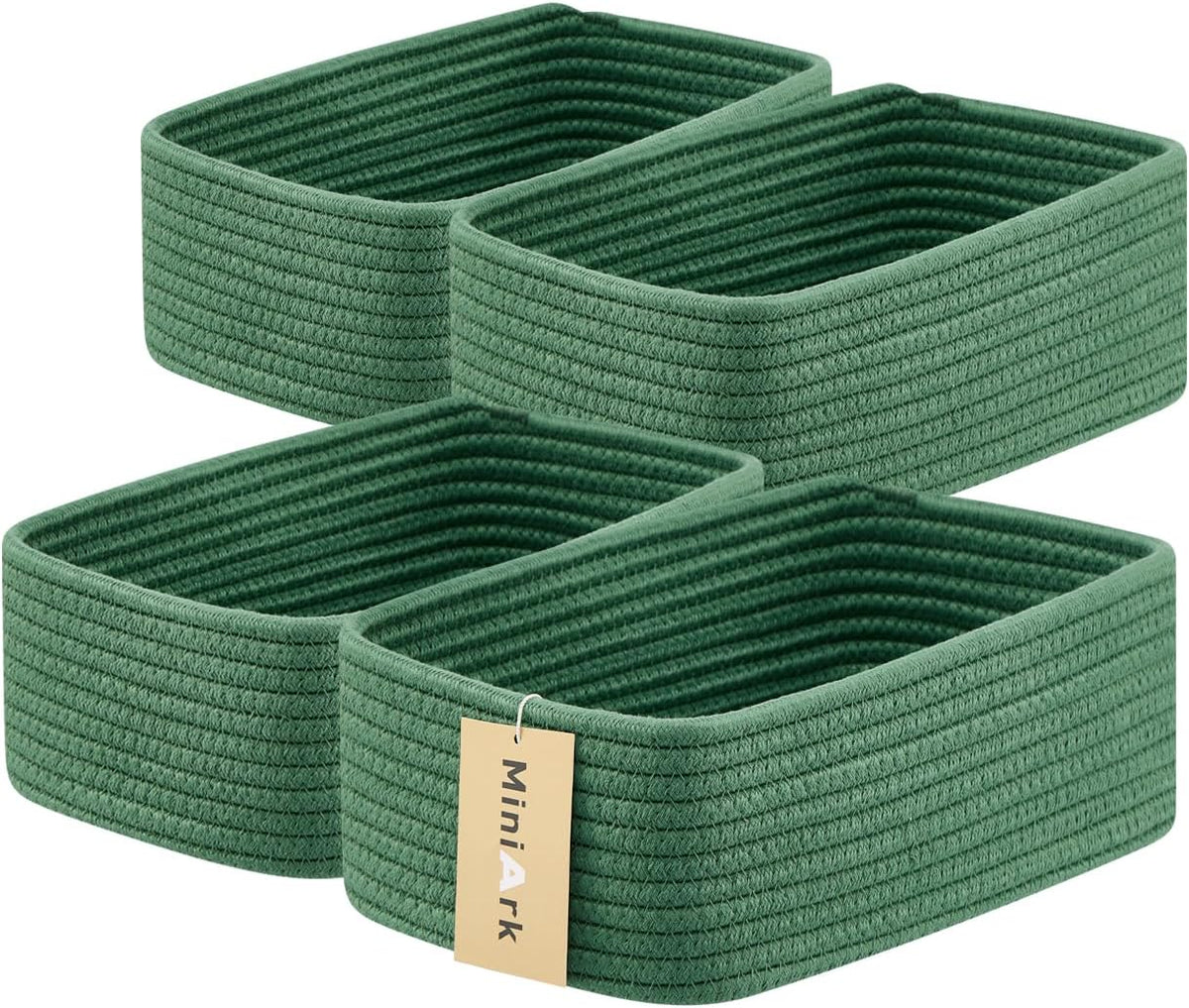 MiniArk Small Storage Baskets for Organizing | Closet Organizer Bins | Shelf Toy Basket | Woven Rope Baskets | Cube Decorative Box | Shallow Basket | L11.5xW7.5xH4.7| Brown