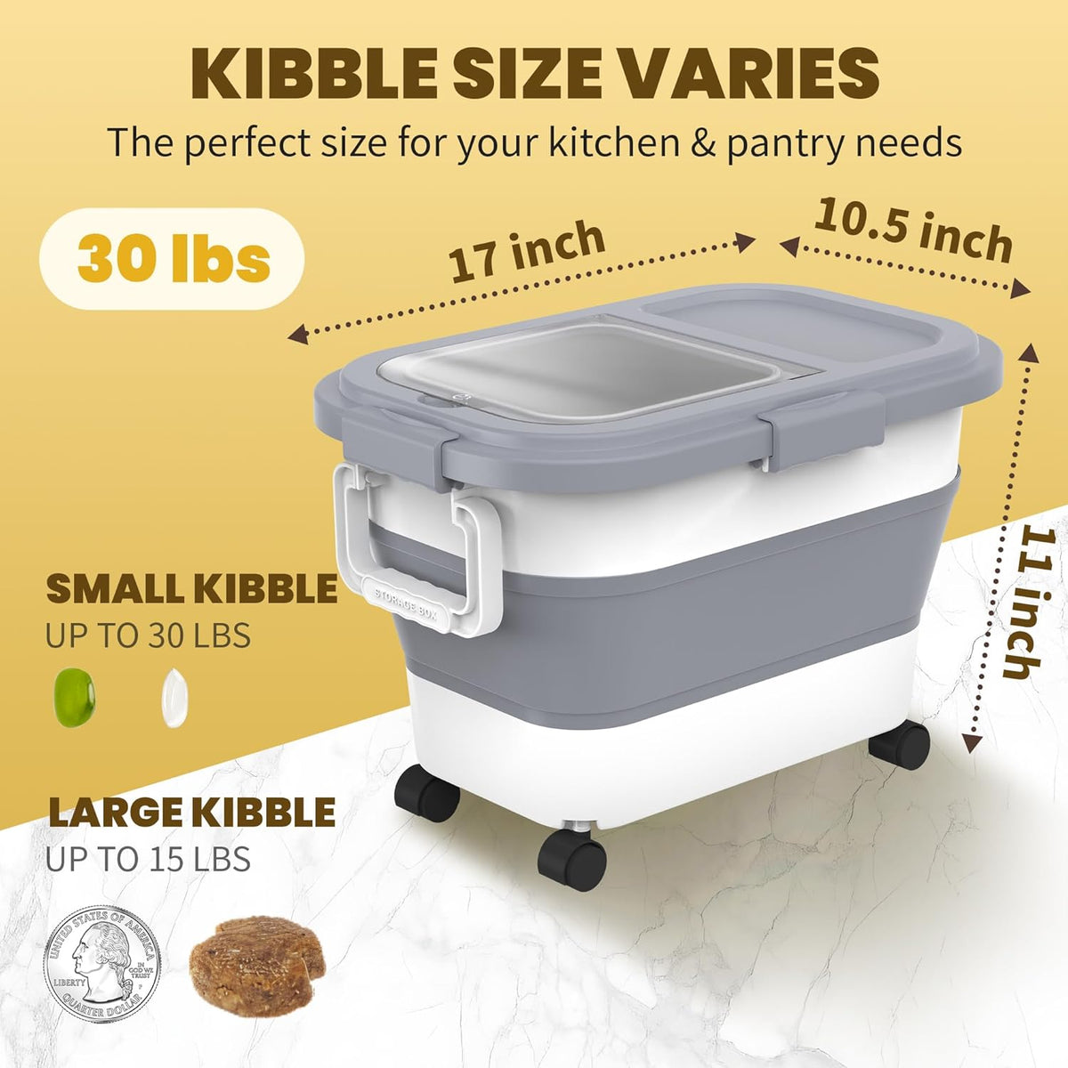 HOYTAMDA 25-35Lbs Rice Container,Collapsible Airtight Food Storage Containers with Wheels,Handle,Rice Storage Container with Small Bin and Scoop,Rice Dispenser for Flour Sugar Cereal Grain Dog Cat
