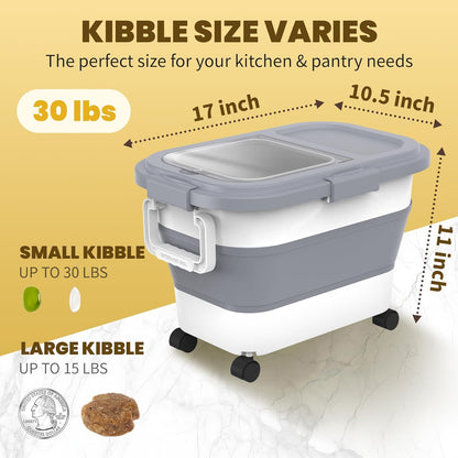 HOYTAMDA 25-35Lbs Rice Container,Collapsible Airtight Food Storage Containers with Wheels,Handle,Rice Storage Container with Small Bin and Scoop,Rice Dispenser for Flour Sugar Cereal Grain Dog Cat