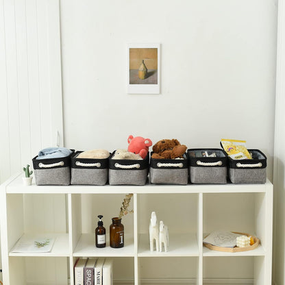 Fabric Storage Bins 12x8x5 inch [6-Pack] with Rope Handles - Decorative Baskets for Organizing