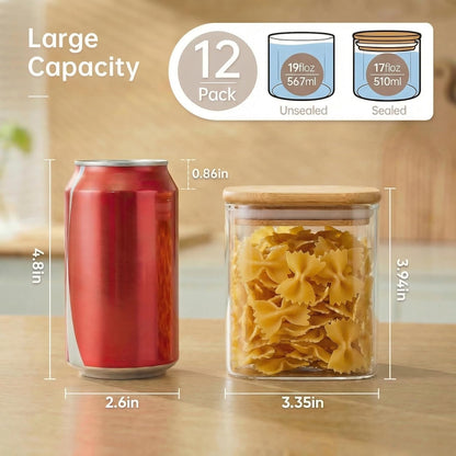 HomArtist Square Glass Jars with Bamboo Lids [Muti Size Set of 5], Glass Canisters with Airtight Lids, Glass Food Storage Containers for Pasta, Cereal, Flour, Sugar, Best for Kitchen & Pantry