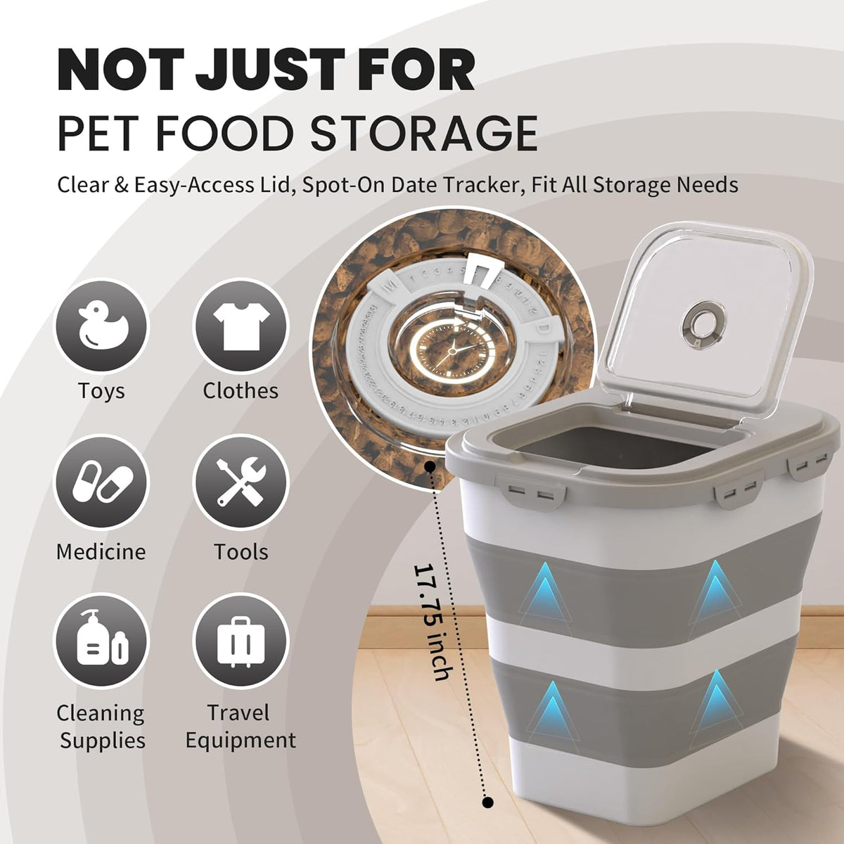 35-40 Lbs Airtight Dog Food Storage Container, Collapsible Dog Food Container with Lid, Wheels, Date Track, Large Pet food storage Container for Rice,Flour,Sugar,Dog Food Scoop,2PCS Containers