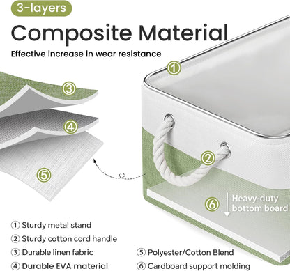 Large Storage Baskets- 15.7x11.8x8.26 inch Storage Bins for Shelves and Closet Organizing, Foldable Fabric Bin for Home Organization Clothes and Laundry (3-Pack, White&Khaki)