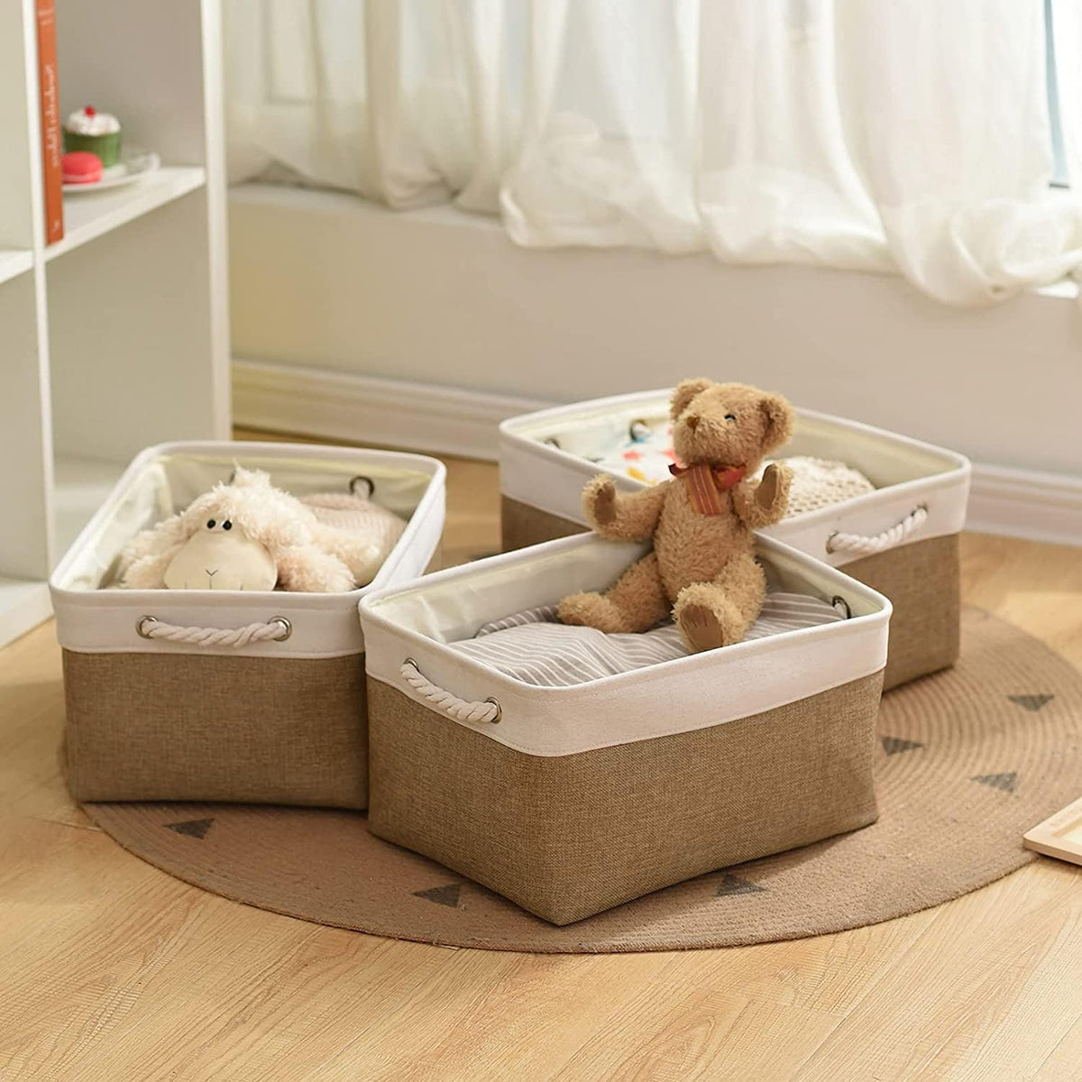 Fabric Storage Bins 12x8x5 inch [6-Pack] with Rope Handles - Decorative Baskets for Organizing