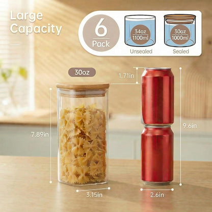 HomArtist Square Glass Jars with Bamboo Lids [Muti Size Set of 5], Glass Canisters with Airtight Lids, Glass Food Storage Containers for Pasta, Cereal, Flour, Sugar, Best for Kitchen & Pantry