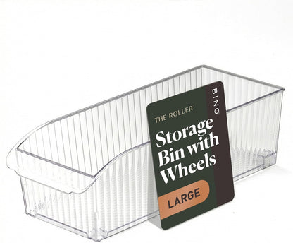 BINO | Plastic Storage Bins with Wheels, X-Large | THE ROLLER COLLECTION | Clear Storage Bins for Organization | Clear Containers for Pantry Fridge & Freezer Organizer Bin Cabinet & Pantry Organizers