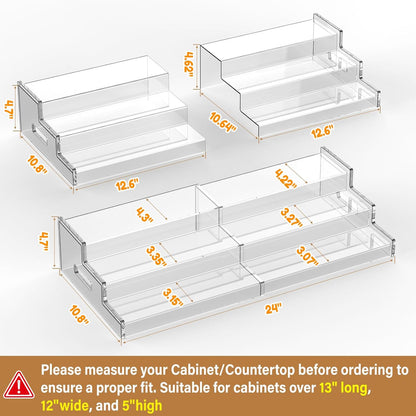 Yecuip Expandable Can Rack Organizer for Pantry, 3-Tier Adjustable Can Storage Holder, Holds Up to 24 Cans, Acrylic Canned Food Organizer for Pantry, Cabinet, Countertop, Kitchen