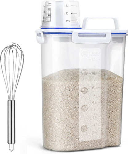 Uppetly Rice Airtight Dry Food Storage Containers, BPA Free Plastic Storage Bin Dispenser with Pourable Spout, Measuring cup for Cereal, Flour and Baking Supplies, Include a Stainless Steel Whisk