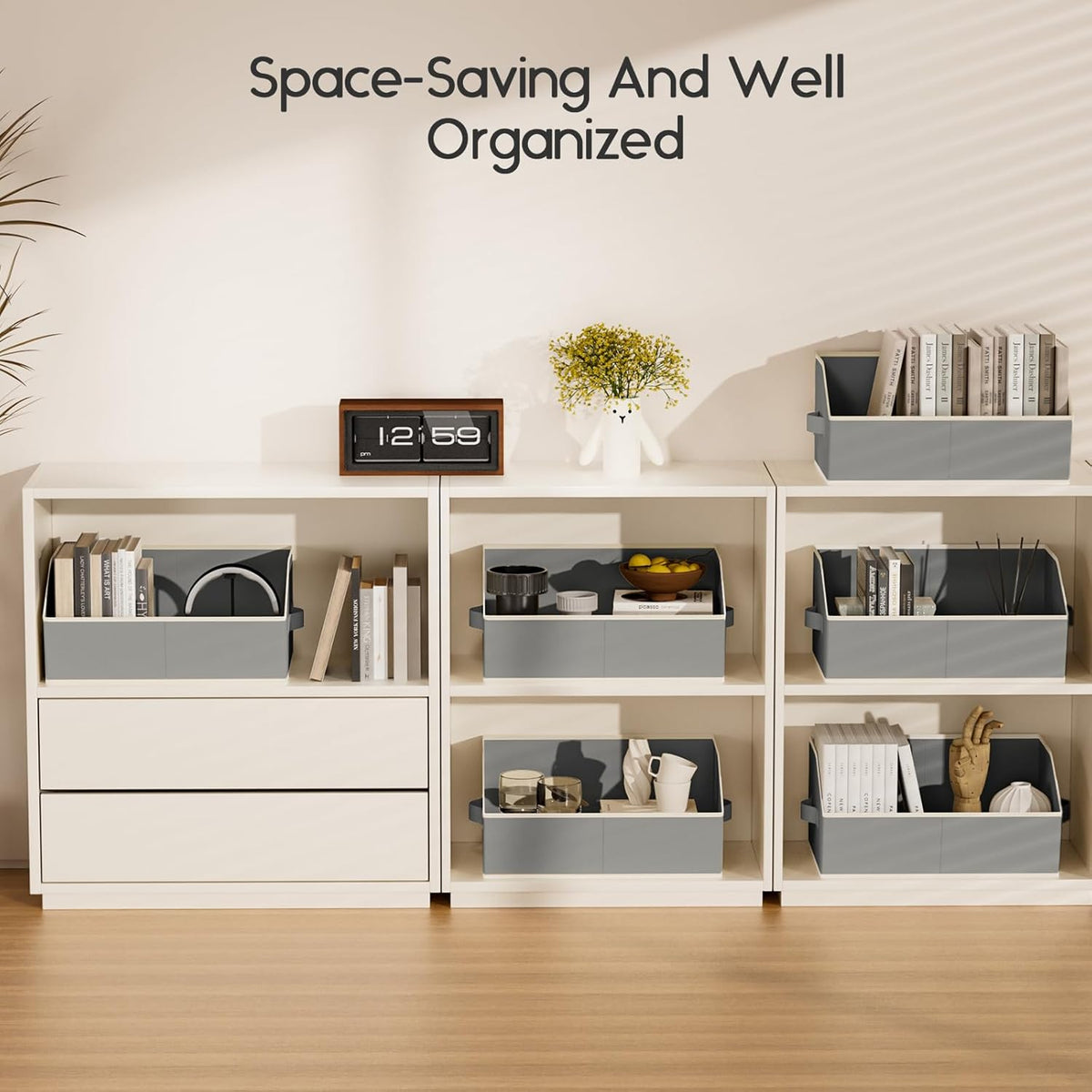 Homsorout Large Closet Organizers and Storage Bins - Trapezoid Storage Baskets for Shelves, Foldable Fabric Baskets with Handles Ideal for Closet, Basket, Wardrobe and Shelf Storage, Beige