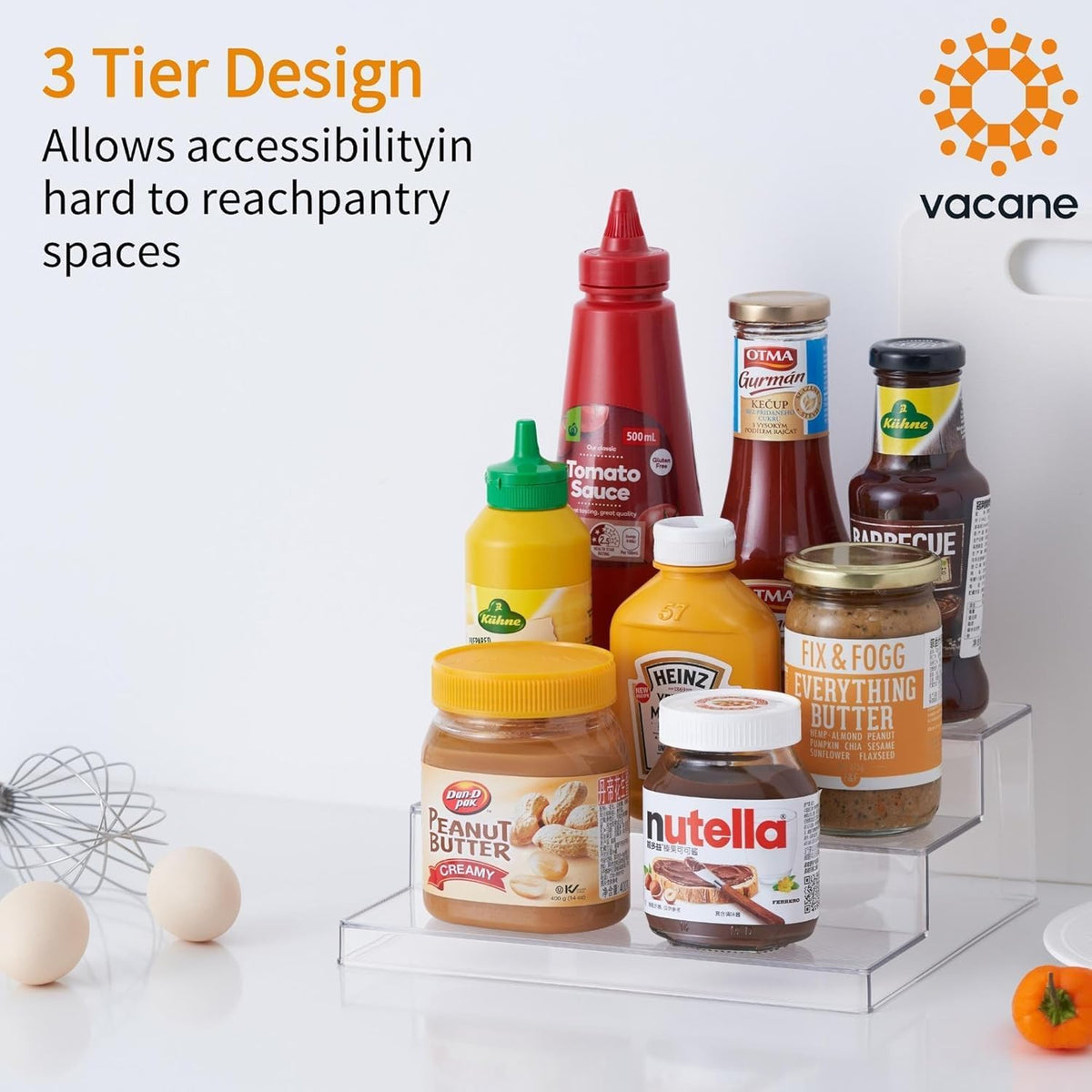 vacane Clear Spice Rack, 3 Tiered Shelf Spice Organizer for Cabinet, Spice Shelf and Perfume Organizers Make Up Organization Great for Pantry, Bathroom, Kitchen, Bedroom, Office 2 pack