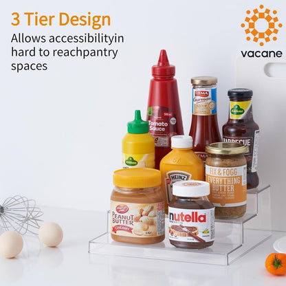 vacane Clear Spice Rack, 3 Tiered Shelf Spice Organizer for Cabinet, Spice Shelf and Perfume Organizers Make Up Organization Great for Pantry, Bathroom, Kitchen, Bedroom, Office 2 pack