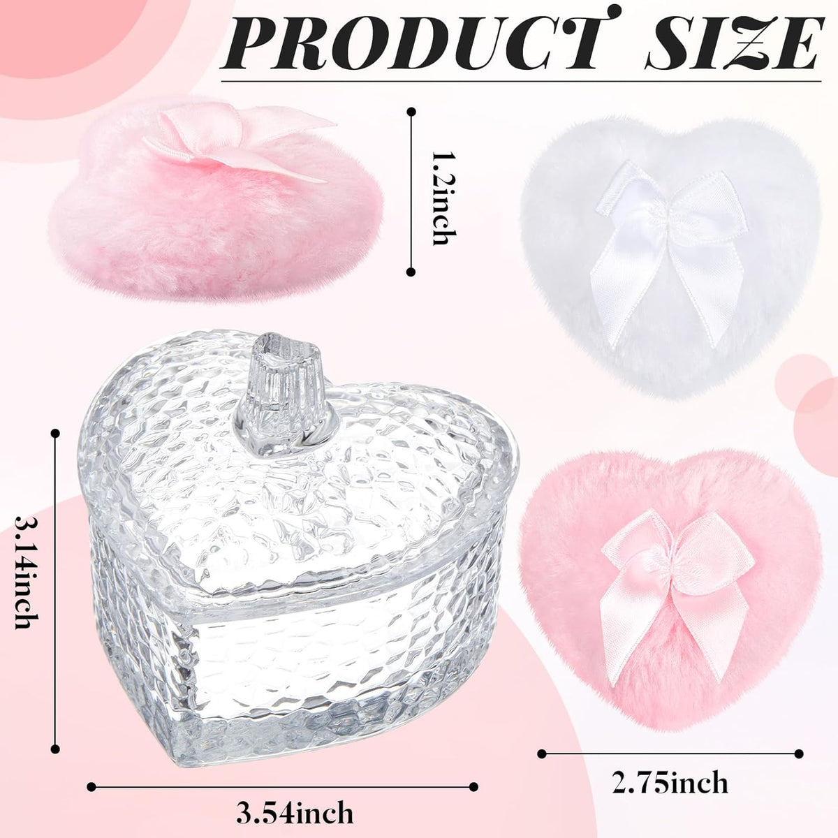 Tioncy 3 Pcs Large Body Powder Puff and Container Valentine's Day gift Powder Container with Puff Crystal Case Soft Washable Reusable Velour Face Body Glitter Wet Dry Makeup (Classic,Clear)