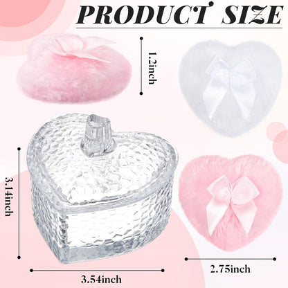 Tioncy 3 Pcs Large Body Powder Puff and Container Valentine's Day gift Powder Container with Puff Crystal Case Soft Washable Reusable Velour Face Body Glitter Wet Dry Makeup (Classic,Clear)