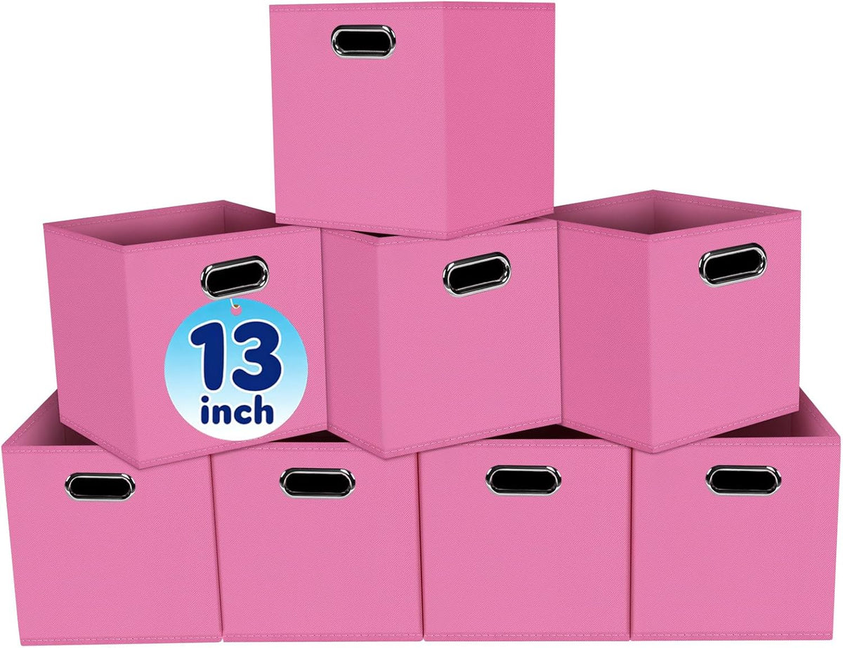Black Fabric Cubby Storage Bins，13x13x13 Inches ，Cube Organizer Bin Foldable Storage Boxes with Dual Handles Fabric Organizer Box and collapsible Storage basket，Set of 3 ，Black