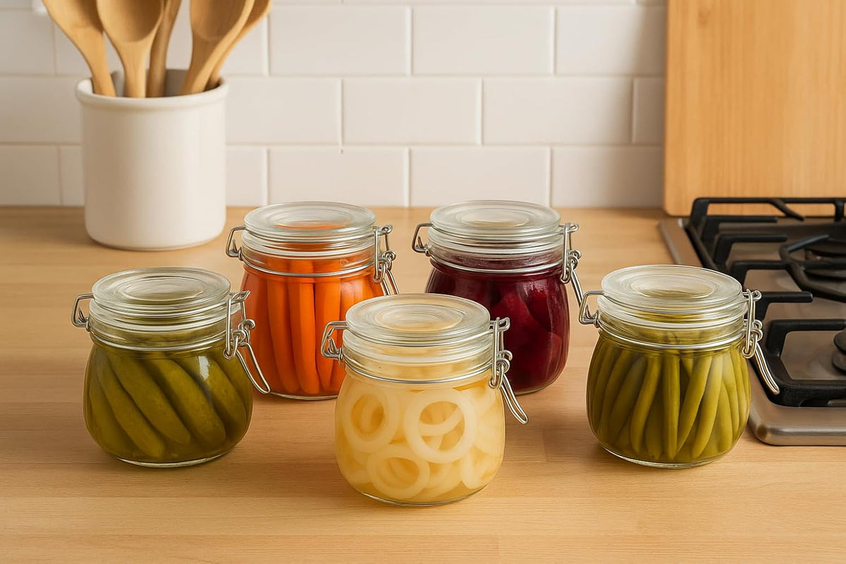 17oz Airtight Glass Jars, 6 Pack Clamp Lid Canisters, Small Food Storage Containers for Spices, Nuts, Snacks, Canning Jar for Jams & Pickling, Pantry Organization