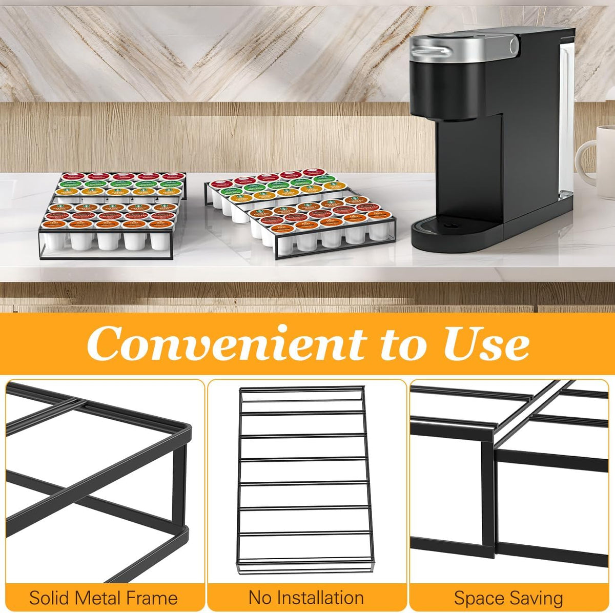 Coffee Pod Holder Drawer, Expandable K Cup Holder Compatible with Keurig K-Cup, K Cup Drawer Organizer Hold 30-60 Coffee Pod Storage for Coffee Station Office and Kitchen, Black